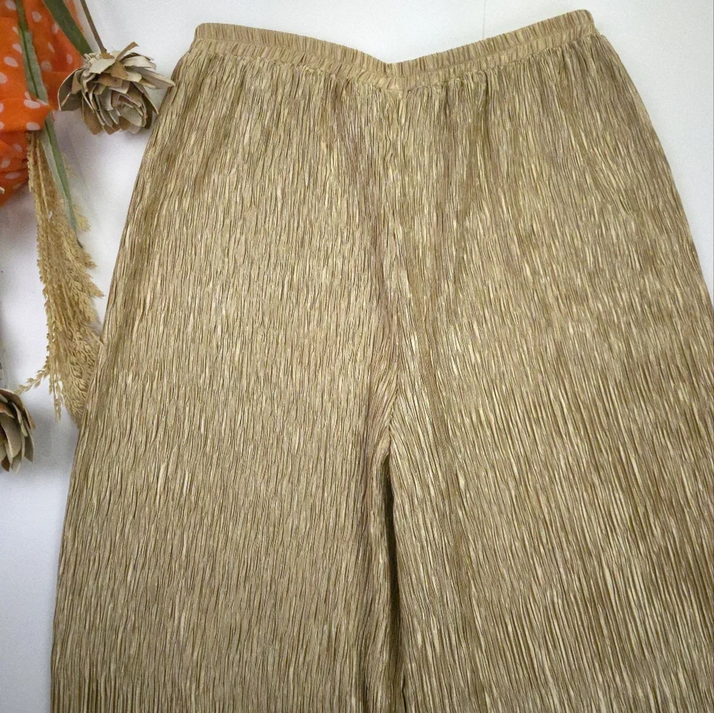 C'est Duo Gold Wide-Leg Pleated Pants Sz L - Picture 3 of 10